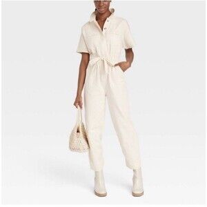Universal Thread Womens Boiler Suit Full Length 100% Cotton Cream Size 10 NWT's